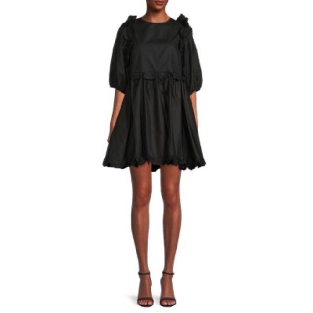 En Saison Poplin Scalloped Black Mini A Line Dress Women's Medium Whimsigoth